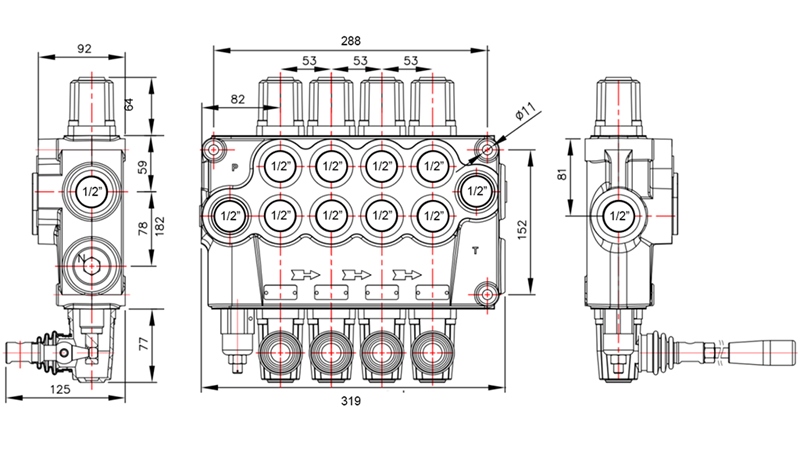 RUČNÍ HYDRAULICKÝ VENTIL MONOBLOK 4xP120
