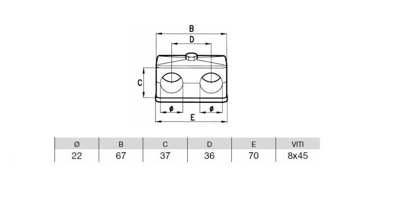 PIPE HOLDER FI 22 - DOUBLE - dimensions