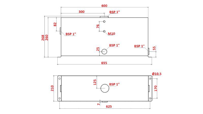 METAL RESERVOIR 25 LITERS CUBE 260x210x600mm