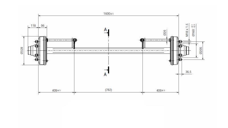NÁPRAVA PRO PŘÍVĚS 8300 kg S BRZDAMI (1600 mm)