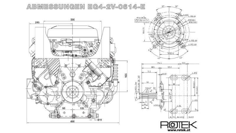 benzinový motor 614cc-14.9kW-3,600 RPM-E-KW25.4x72-elektrický start