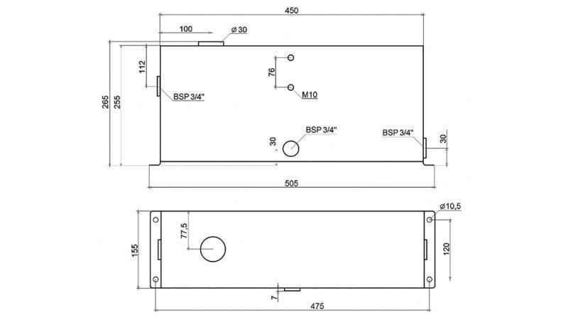 METAL RESERVOIR 12 LITERS CUBE 255x120x450mm