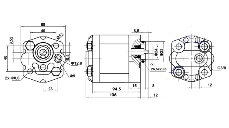 HYDRAULICKÉ ČERPADLO 10C8.0X302 8.0 CC PRAVÉ
