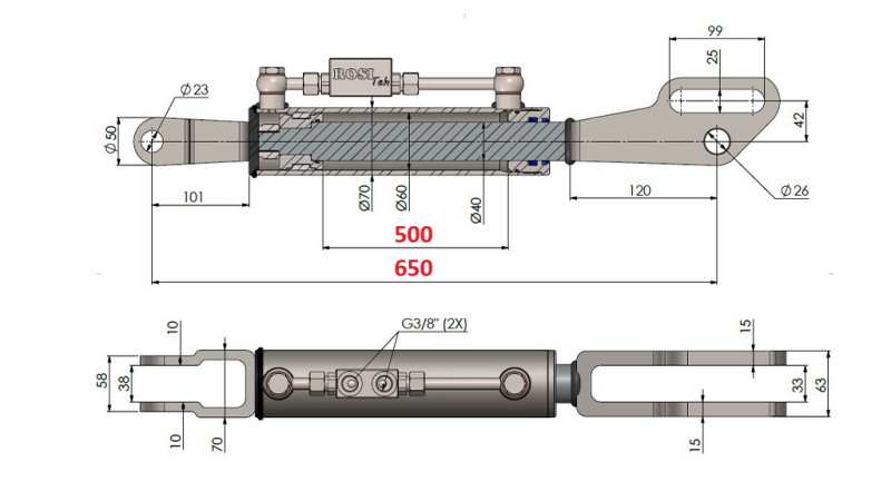 2TON. HYDRAULICKÝ TŘETÍ BOD FORK 60/40-150 (500MM-650MM)