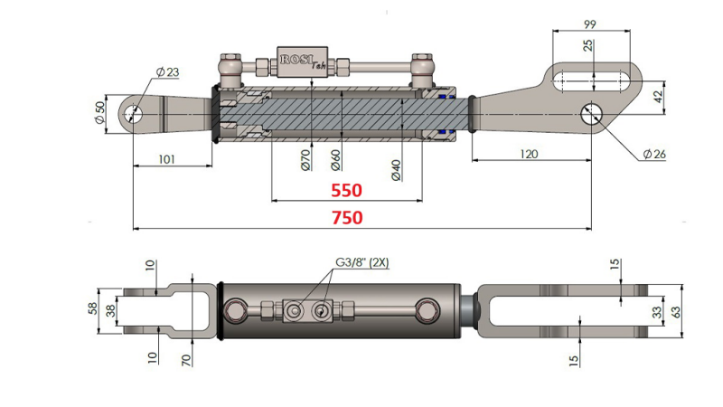 2TON. HYDRAULICKÝ TŘETÍ BOD FORK 60/40-200 (550MM-750MM)