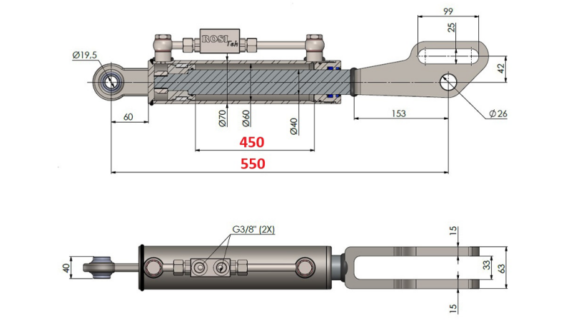 2TON. HYDRAULICKÝ TŘETÍ BOD POINT 60/40-100 (450MM-550MM)