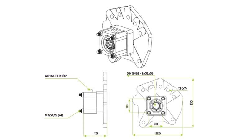 Rozměry VÝSTUPU PRO HYDRAULICKÉ ČERPADLO - MERCEDES G100