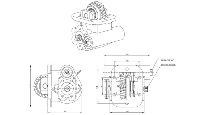 Rozměry VÝSTUPU PRO HYDRAULICKÉ ČERPADLO - IVECO 2855