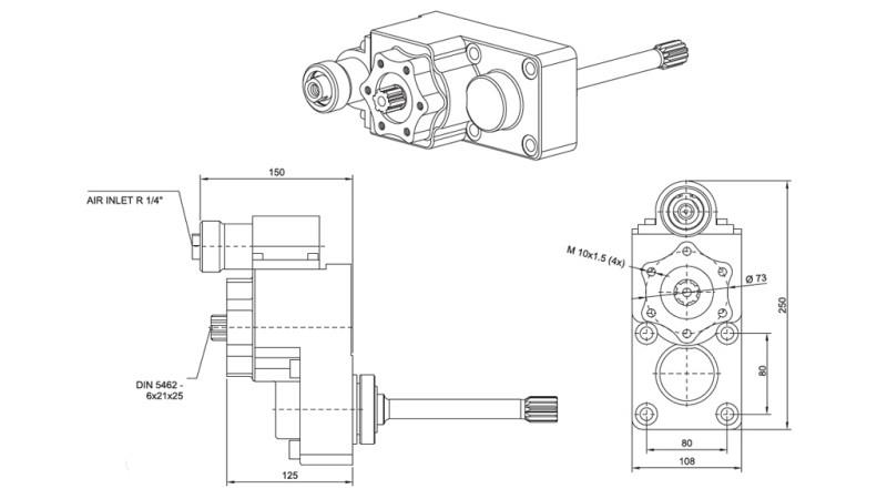 Rozměry VÝSTUPU PRO HYDRAULICKÉ ČERPADLO - IVECO 2870