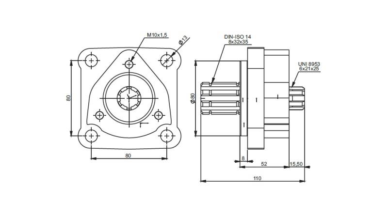 Dimensions 4X3 ADAPTER FOR CAST IRON PUMP