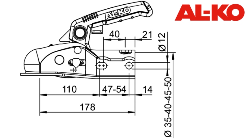 TOWING HOOK AL-KO AK-270 FOR CAR TRAILER ROUND 2,700 KG FI35/40/45/50