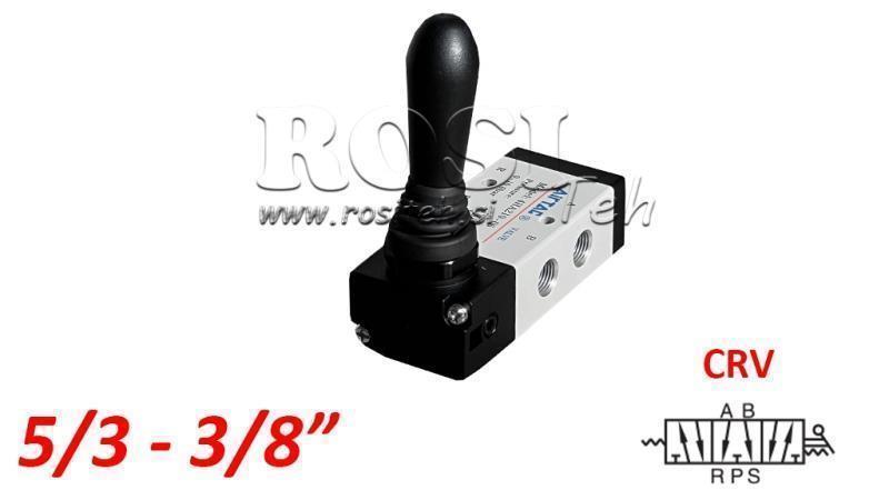 PNEUMATICKÝ RUKOJMOVÝ VENTIL 5/3 3/8 PRT-1053-CRV NÁVRAT S PRUŽINOU