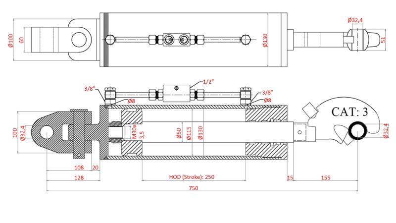 HYDRAULICKÝ VYTLAČOVAČ SPECIAL - 4. TŘÍDA 115/50-250 (90-250HP)(32.4mm)