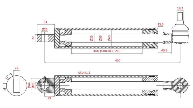 HYDRAULICKÝ ŘÍDÍCÍ CYLINDR FIAT-NEW HOLLAND OEM-5189888