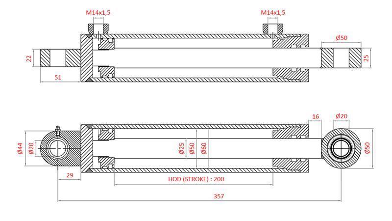 HYDRAULIC STEERING CYLINDER FIAT-NEW HOLLAND OEM-5142046, 5142052, 5142054, 5143971, 5156717