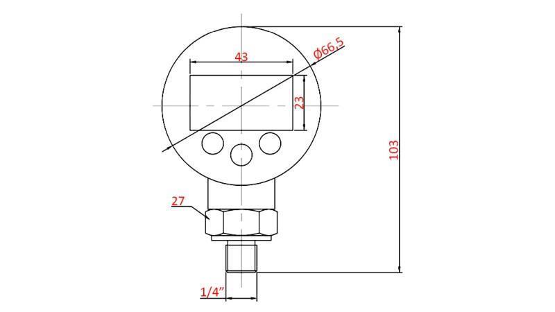 DIGITÁLNÍ MANOMETR DN63 VERTIKÁLNÍ 0 - 600 BAR - 1/4