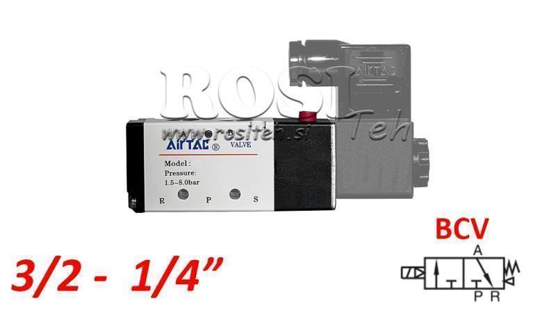 PNEUMATICKÝ ELEKTRICKÝ VENTIL 3/2 MONOSTABILNÍ 1/4 PRT-0832-BCV