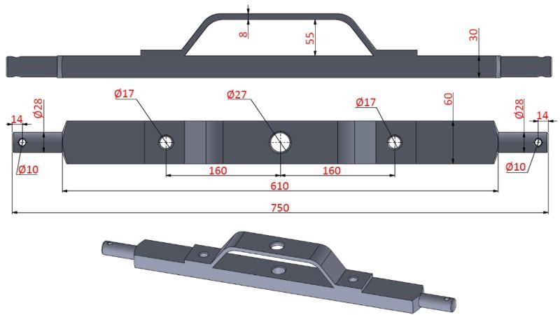 HYDRAULICKÁ KŘÍŽOVÁ TYČ TRAKTORU KATEGORIE 2 S MONTÁŽNÍM DRŽÁKEM (L-750mm)