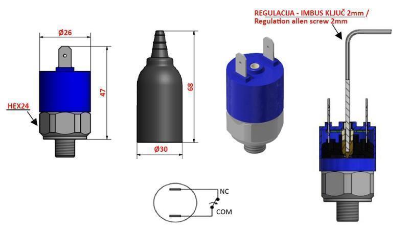 HYDRAULICKÝ SPÍNAČ TLAKU K4 - NC 5-50 BAR (MAX.200BAR)