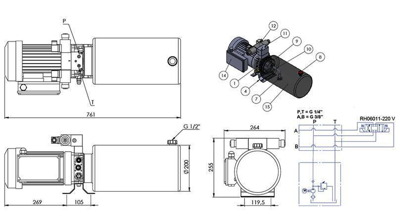 MINI HYDRAULIC AGGREGATE 230V AC (2.2 kW) - 8.0 cc - 11.2 lit/min - tank 12 lit