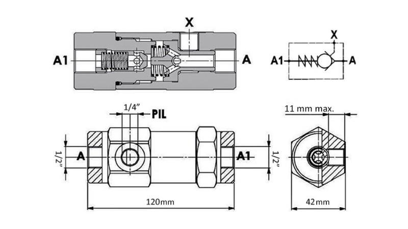 VENTILOVÝ BLOK VBPDE 1/2 SD JEDNOSMĚRNÝ S PILOTEM