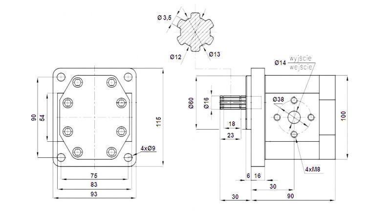 HYDRAULICKÉ ČERPADLO NSZ 10 - 6 ZUBŮ 10 CC PRAVÝ