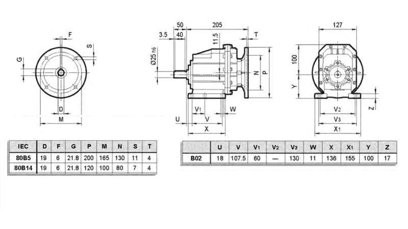 ERC02 REDUCER FOR ELECTRIC MOTOR MS80 (1.1-1.5kW) RATIO 24:1