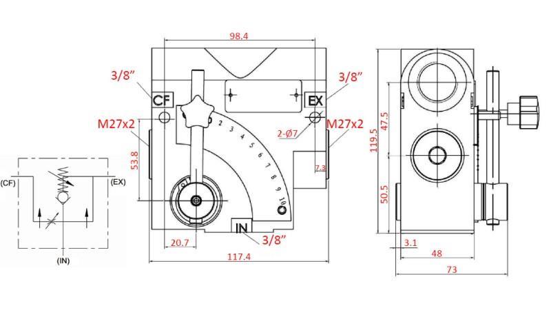 PRIORITY VALVE 3/8 WITH SCALE AND SAFETY VALVE 0-30lit, 0-200bar