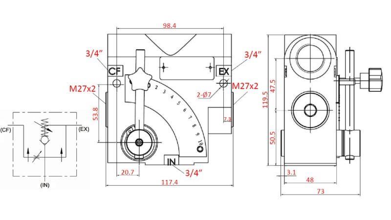 PRIORITY VALVE 3/4 WITH SCALE AND SAFETY VALVE 0-110lit, 0-200bar