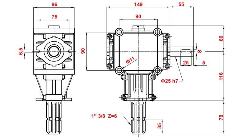 ЪГЛОВА СКОРОСТНА КУТИЯ PTO 1:1.9 (14HP-10KW)