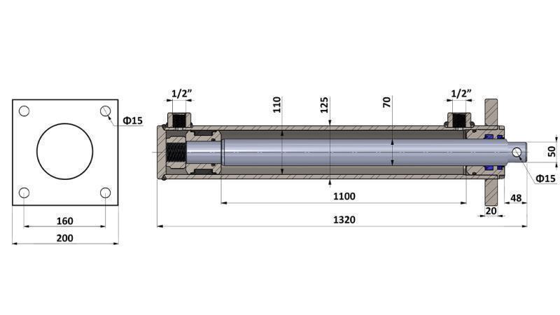 HYDRAULICKÝ CYLINDR PRO ROZPOLOVÁNÍ DŘEVA S MONTÁŽNÍ DESKOU 110/70-1100