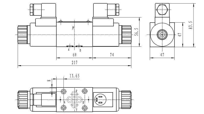 HYDRAULICKÝ ELEKTROMAGNETICKÝ VENTIL CETOP 3 12/24/230V N1-ROZMĚRY
