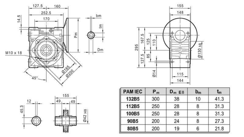 PMRV-110 REDUKTOR PRO ELEKTRICKÝ MOTOR MS132 (5.5-7.5kW) POMĚR 7.5:1