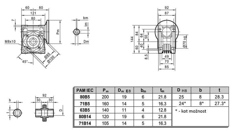 PMRV-50 REDUKTOR PRO ELEKTRICKÝ MOTOR MS80 (0.55-0.75kW) POMĚR 10:1