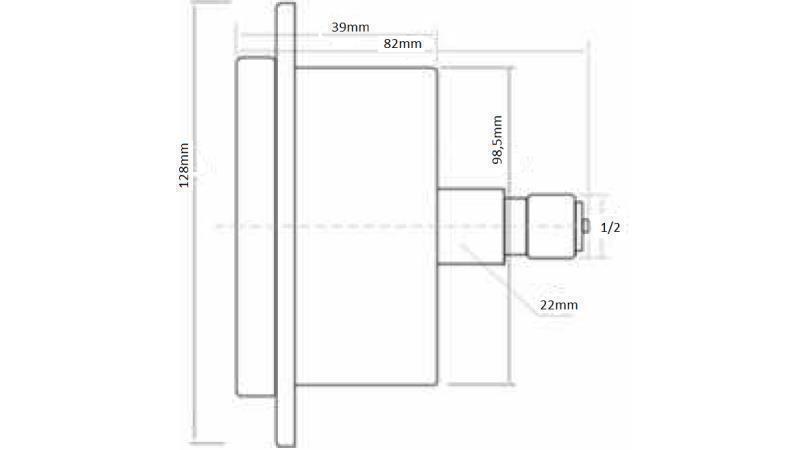 MANOMETR DN100 ZADNÍ 0 - 60 BAR - 1/2 - rozměry