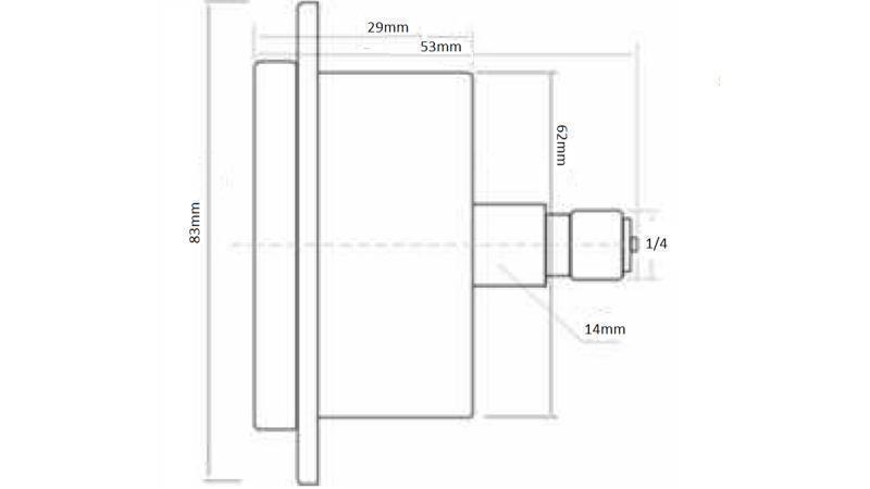 MANOMETR DN63 ZADNÍ 0 - 20 BAR - 1/4-rozměry