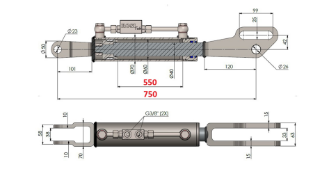 2TON. HYDRAULICKÝ TŘETÍ BOD FORK 60/40-200 (550MM-750MM)