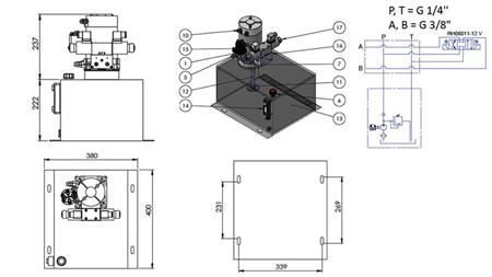 MINI HYDRAULIC AGGREGATE 12V DC - 1.6kW = 2.1cc - 25 lit - double direction assembly (metal)