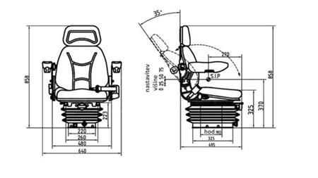 UNIVERSAL SEAT FOR TRACTORS AND MACHINES WITH ARMREST COMFORT