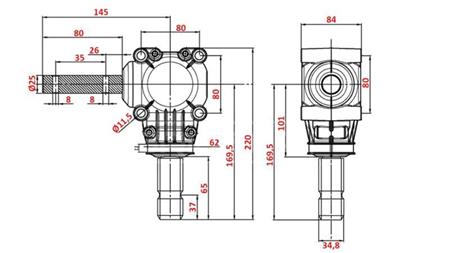 ÚHELNÝ REDUKTOR L-150J 1:1 (12HP-9kW)