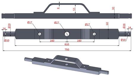 HYDRAULICKÁ KŘÍŽOVÁ TYČ TRAKTORU KATEGORIE 2 S MONTÁŽNÍM DRŽÁKEM (L-750mm)