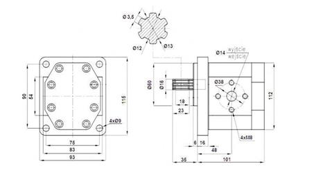 HYDRAULICKÉ ČERPADLO NSZ 16 - 6 ZUBŮ 16 CC VLEVO