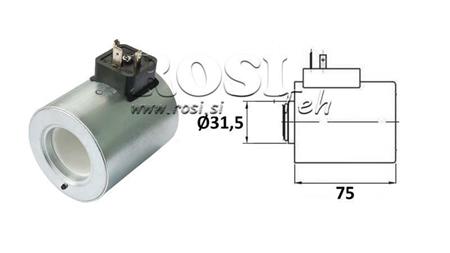 ELEKTROMAGNETICKÁ CÍVKA 12V DC PRO CETOP 5 VENTIL - fi 31,4mm-75mm 37W