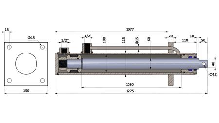HYDRAULICKÝ CYLINDR S MONTÁŽNÍ DESKOU 100/60-1050 S TRUBKAMI
