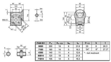 PMRV-50 REDUKTOR PRO ELEKTRICKÝ MOTOR MS80 (0.55-0.75kW) POMĚR 10:1