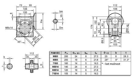 PMRV-63 REDUKTOR PRO ELEKTRICKÝ MOTOR MS90 (1.1-1.5kW) POMĚR 10:1