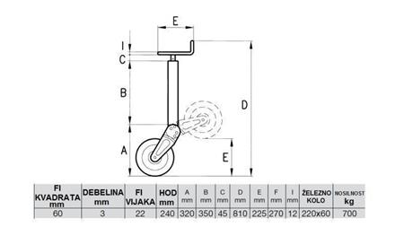 THREAD SUPPORT LEG 240MM - 700KG WITH SUPPORT WHEEL