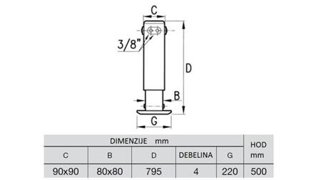 HYDRAULIC LEG TWO-WAY 2.9 TON 400mm - dimensions