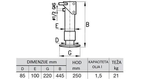 HYDRAULICKÁ NOHA JEDNOSMĚRNÁ 6 TUN 250mm