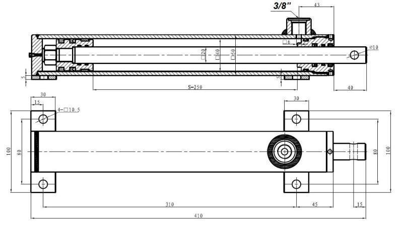 hydraulic cylinder for lifting the rake on self-loading machines 20/250